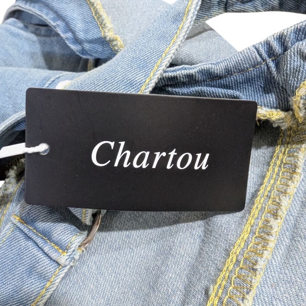 β¨ Chartou Collection Denim Romper | Adjustable Strap | Light Wash | Size M | NWT - Picture 2 of 9